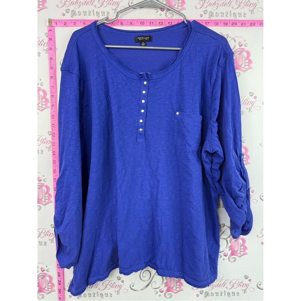 Spense shirt buttons deep Royal Blue Long Sleeve Henley Top